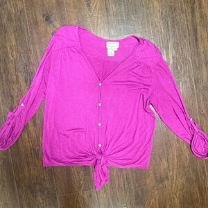 MSSP PURPLE LONG SLEEVE V NECK ROLL SLEEVES TOP